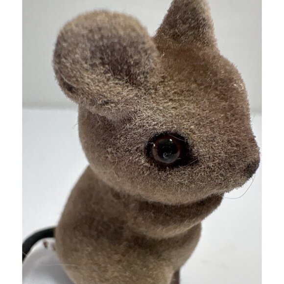 Flocked Mouse Figurine Brown Miniature Collectible 1.5" Realistic Eyes Cute Vtg - Picture 6 of 6